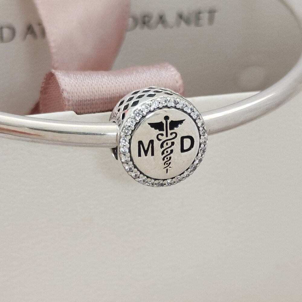 Pandora MD Logo Doctor of Medicine Caduceus Charm Bead S925 Silver with box